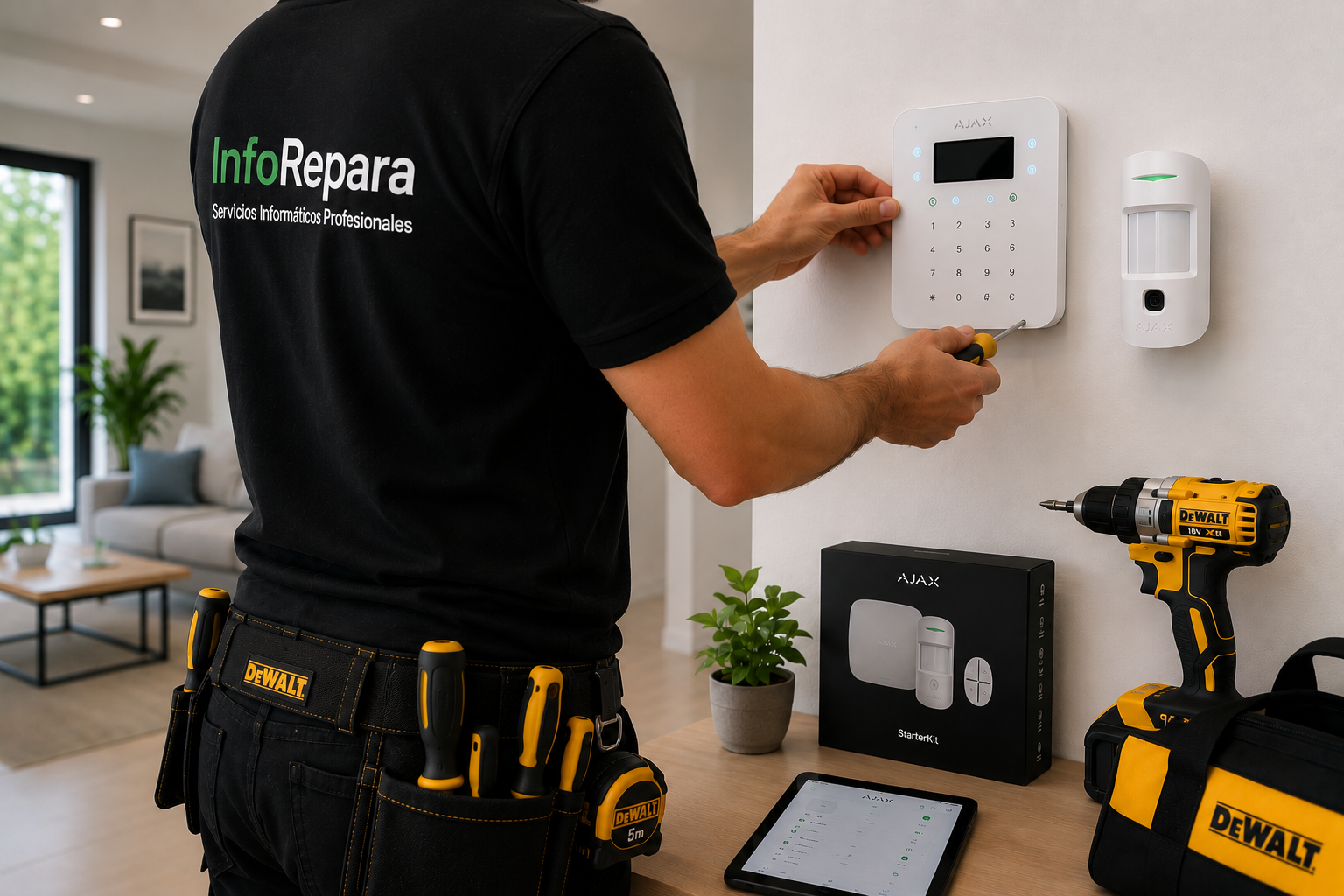 Instalación de alarma Ajax por un técnico de InfoRepara para proteger viviendas y negocios con sistemas de seguridad profesionales