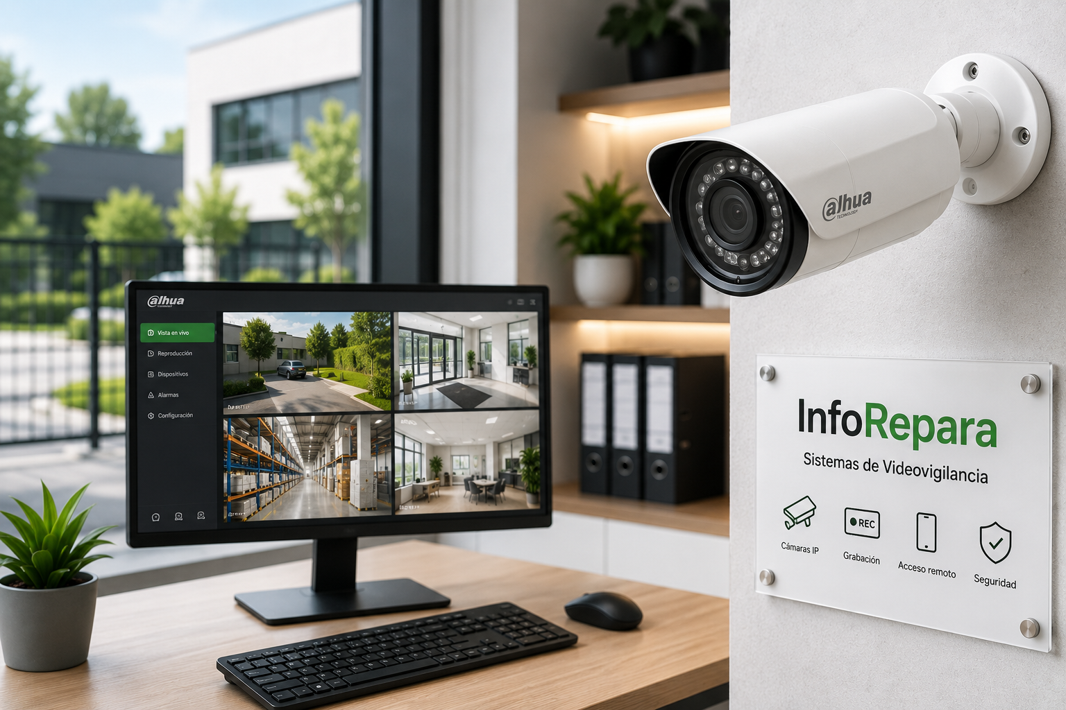Sistema de videovigilancia profesional Dahua con cámara IP y monitorización en tiempo real para empresas, comunidades y viviendas