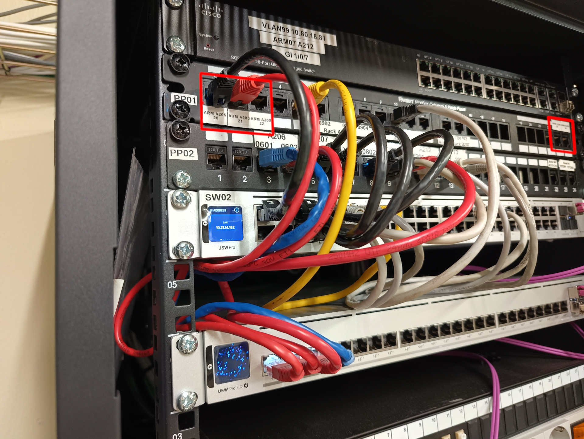 Conexiones con el rack principal de comunicaciones Identificación de las líneas de red que conectan el nuevo armario con el rack principal de comunicaciones de la planta